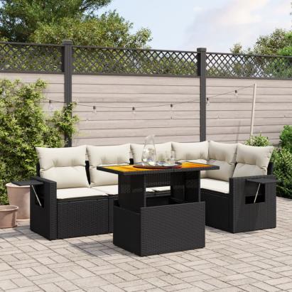 Set mobilier de grădină cu perne, 6 piese, negru, poliratan GartenMobel Dekor