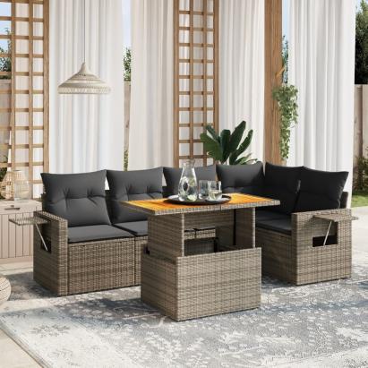 Set mobilier grădină cu perne, 6 piese, gri, poliratan GartenMobel Dekor