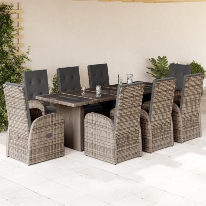 Set mobilier grădină cu perne, 9 piese, gri, poliratan GartenMobel Dekor
