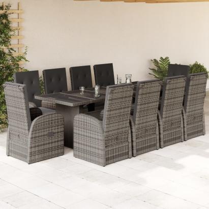 Set mobilier de grădină cu perne, 11 piese, gri, poliratan GartenMobel Dekor