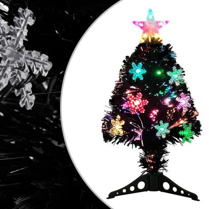 Pom de Crăciun cu LED fulgi de zăpadă, negru 64 cm fibră optică GartenMobel Dekor