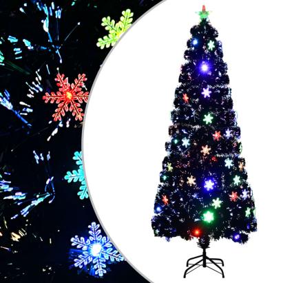 Brad Crăciun cu LED fulgi de zăpadă, negru 240 cm fibră optică GartenMobel Dekor