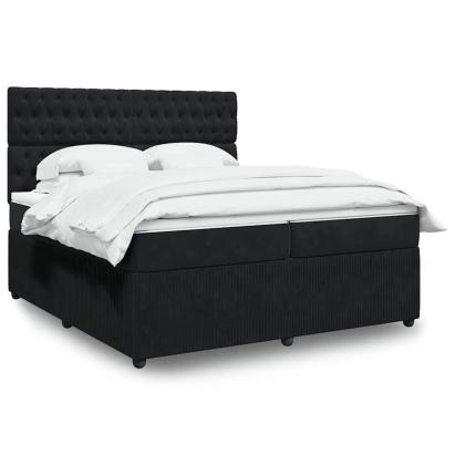 Pat box spring cu saltea, negru, 200x200 cm, catifea GartenMobel Dekor