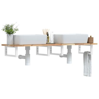Raft pentru lavoar montat pe perete, oțel și lemn masiv acacia GartenMobel Dekor