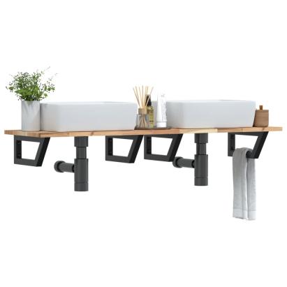 Raft pentru lavoar montat pe perete, oțel și lemn masiv acacia GartenMobel Dekor
