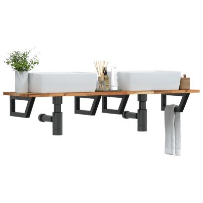 Raft pentru lavoar montat pe perete, oțel și lemn masiv acacia GartenMobel Dekor