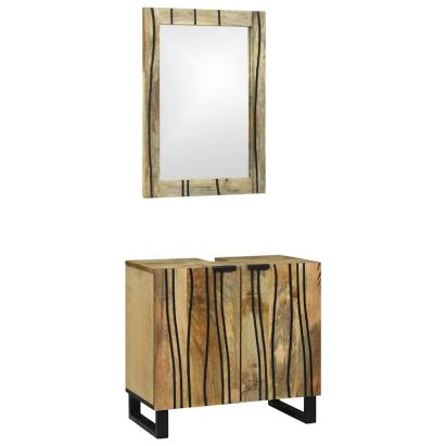 Set de mobilier pentru baie cu raft cu depozitare cu ușă cu oglindă 2 pcs Maro Standard GartenMobel Dekor