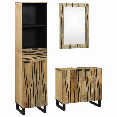 Set de mobilier pentru baie cu sertar cu raft cu depozitare cu ușă cu oglindă 3 pcs Maro Înalt GartenMobel Dekor