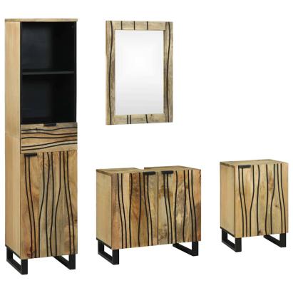 Set de mobilier pentru baie cu sertar cu raft cu depozitare cu ușă cu oglindă 4 pcs Maro mare GartenMobel Dekor