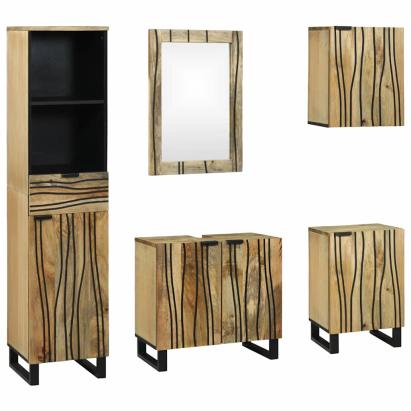 Set de mobilier pentru baie cu sertar cu raft cu depozitare cu ușă cu oglindă 5 pcs Maro Mediu GartenMobel Dekor
