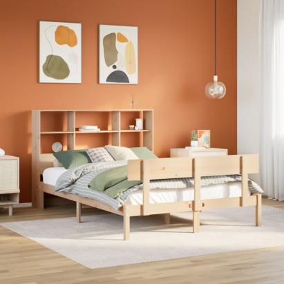 Pat cu bibliotecă fără saltea, 150x200 cm, lemn masiv de pin GartenMobel Dekor