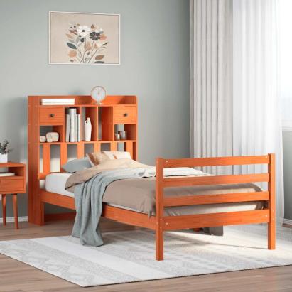 Pat bibliotecă fără saltea maro ceruit 75x190 cm lemn masiv pin GartenMobel Dekor