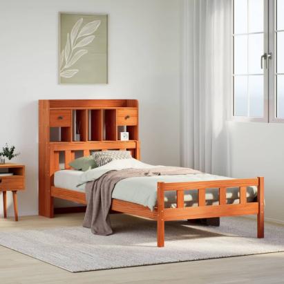 Pat bibliotecă fără saltea maro ceruit 75x190 cm lemn masiv pin GartenMobel Dekor