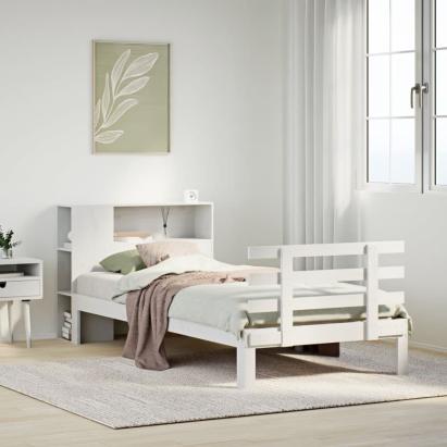 Pat cu bibliotecă fără saltea, alb, 75x190 cm, lemn masiv pin GartenMobel Dekor