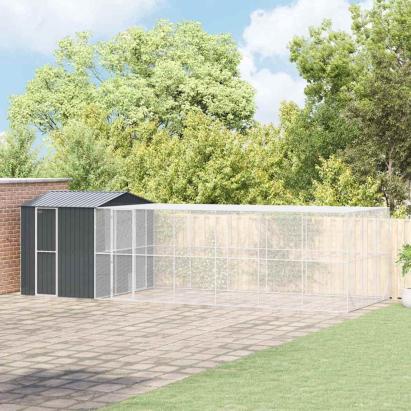 Colivie de păsări cu extensie, antracit, 310x817x247 cm, oțel GartenMobel Dekor