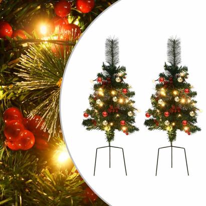 Brazi artificiali Crăciun pre-iluminați de alee 2 buc 76 cm PVC GartenMobel Dekor