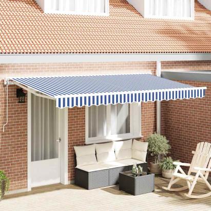Cortina Retractabilă Manual Albastru și Alb 400x200 cm Aluminiu GartenMobel Dekor