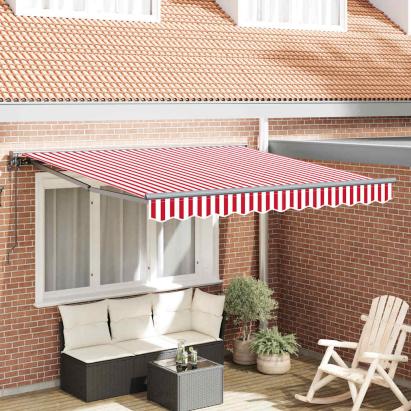 Cortina Retractabilă Manual Stripe Roșu și Alb 300x250 cm Metal GartenMobel Dekor