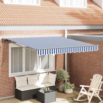 Cortina Retractabilă Manual Albastru și Alb 350x250 cm Acril GartenMobel Dekor