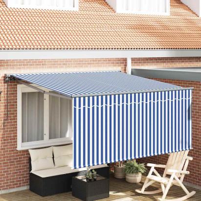 Cortina Retractabilă Manual Navy și alb 350 x 250 cm GartenMobel Dekor
