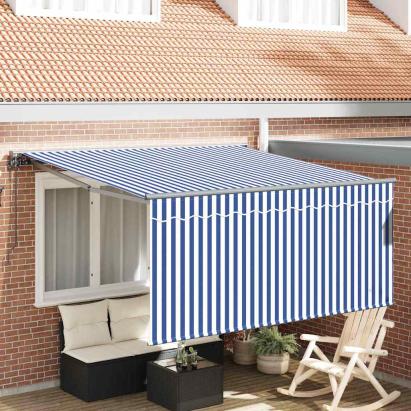 Cortina Retractabilă Albastru și alb în dungi 350 x 250 cm GartenMobel Dekor