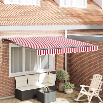 Cortina Retractabilă Manual Stripe Roșu și Alb 350x250 cm GartenMobel Dekor