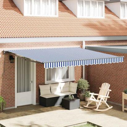 Cortina Retractabilă Manual Albastru și Alb 400x300 cm GartenMobel Dekor