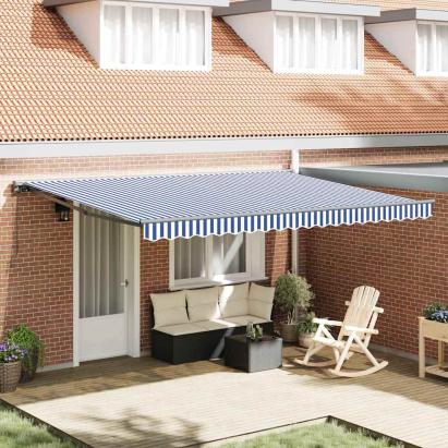 Cortina Retractabilă Manual Albastru și Alb 450x300 cm GartenMobel Dekor