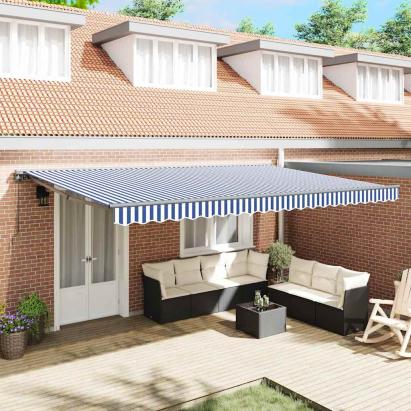 Cortina Retractabilă Manual Albastru și Alb 500x300 cm GartenMobel Dekor
