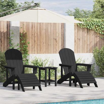 Scaune Adirondack  cu suporturi pentru picioare 2 buc Negru HDPE GartenMobel Dekor