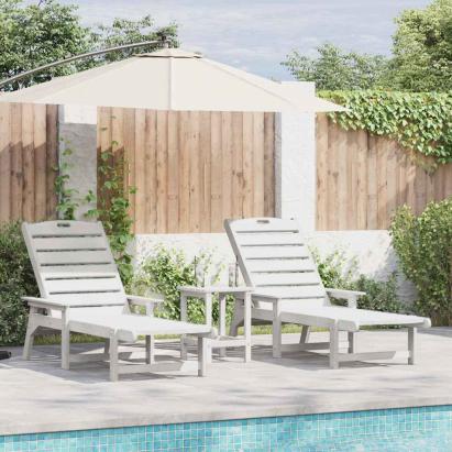 Șezlonguri 2 buc Albe 162x53x98.5 cm HDPE GartenMobel Dekor