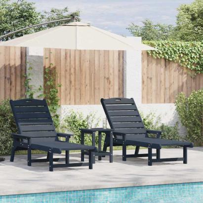 Șezlonguri  2 piese Bleumarin 162x53x98.5 cm HDPE GartenMobel Dekor