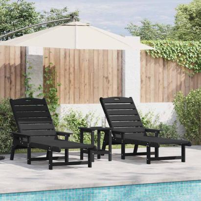 Șezlonguri 2 piese Negru 162x53x98,5 cm HDPE GartenMobel Dekor