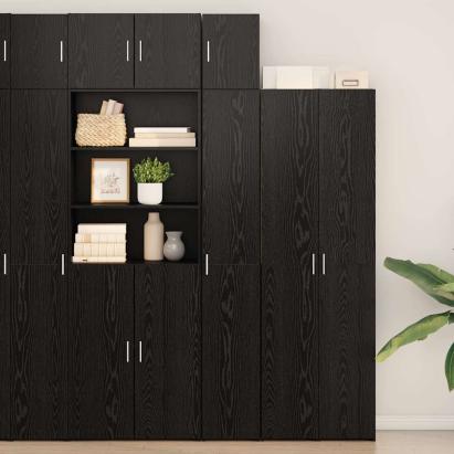 Slim Storage Cabinet Stejar Negru 30x42.5x225 cm Lemn prelucrat GartenMobel Dekor