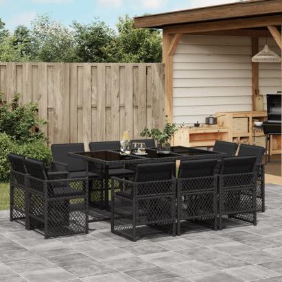 Set mobilier de exterior cu perne, 11 piese, negru, poliratan GartenMobel Dekor