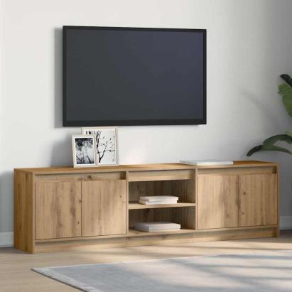 Cabinet TV cu lumini cu bandă LED cu depozitare cu ușă Maro 182 x 34 x 50 cm GartenMobel Dekor