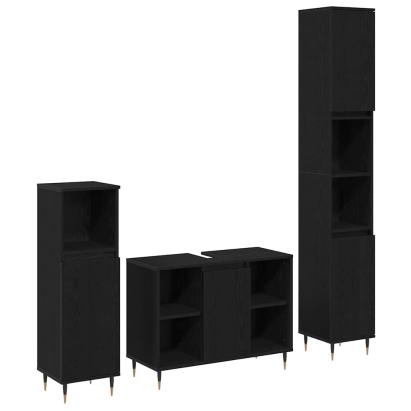 Set mobilă baie  3 piese Stejar negru Lemn stratificat GartenMobel Dekor