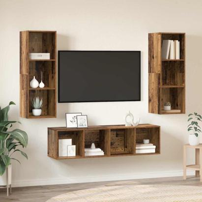Set dulap TV 3 pcs Lemn vechi 37 x 37 x 142.5 cm Lemn compozit GartenMobel Dekor