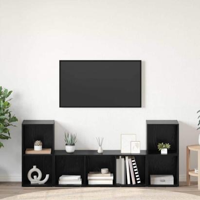 Set dulap TV 3 pcs Negru 107 x 35 x 37 cm Lemn compozit GartenMobel Dekor