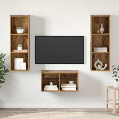Set dulap TV cu raft Lemn vechi 37 x 37 x 107 cm Lemn compozit GartenMobel Dekor