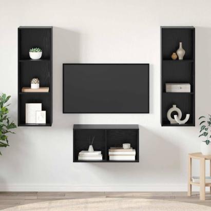 Set dulap TV Stejar negru 37 x 37 x 107 cm Lemn compozit GartenMobel Dekor