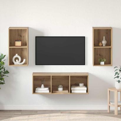 Set dulap TV stejar artizanal 37 x 37 x 107 cm Lemn compozit GartenMobel Dekor