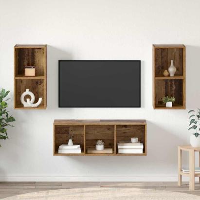 Set dulap TV 3 pcs Lemn vechi 37 x 37 x 107 cm Lemn compozit GartenMobel Dekor