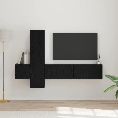 Set comodă TV cu raft Pe perete cu depozitare cu ușă 5 pcs Stejar negru Lemn compozit GartenMobel Dekor