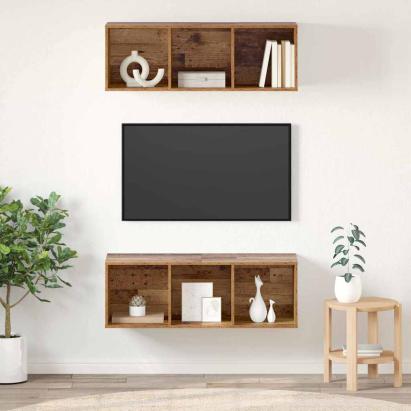 Șifonieri pentru TV montate pe perete cu raft 2 pcs Lemn vechi GartenMobel Dekor