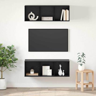 Șifonieri pentru TV montate pe perete 2 pcs Stejar negru GartenMobel Dekor