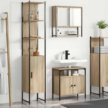Set de mobilier pentru baie cu raft Pe perete cu depozitare cu ușă 3 pcs Stejar sonoma GartenMobel Dekor