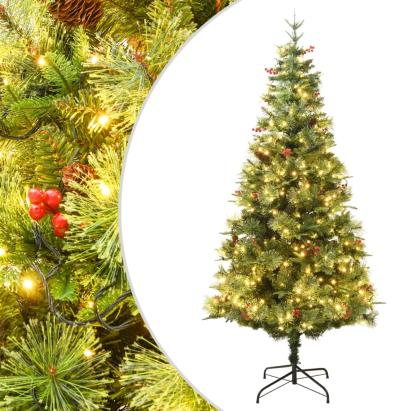 Brad de Crăciun pre-iluminat conuri de pin verde 120 cm PVC/PE GartenMobel Dekor