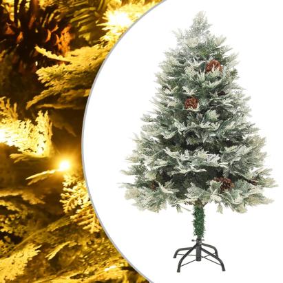 Brad de Crăciun pre-iluminat conuri de pin verde 120 cm PVC/PE GartenMobel Dekor
