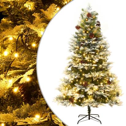 Brad de Crăciun pre-iluminat conuri de pin verde 195 cm PVC&PE GartenMobel Dekor